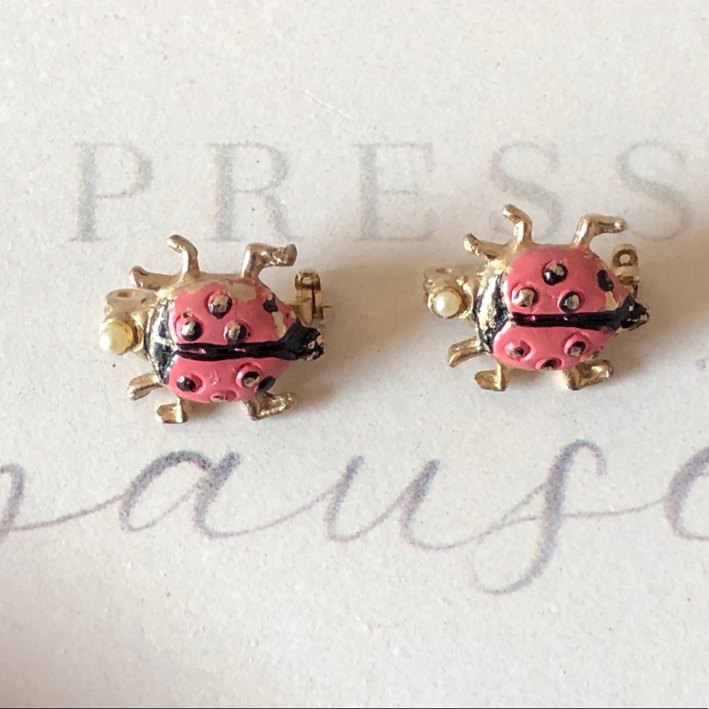 Vintage ladybug pins with faux pearls